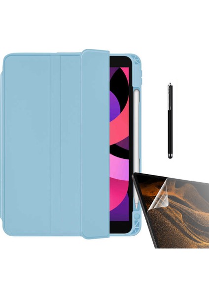 Apple iPad Pro 10.5 7.nesil Kılıf Kalem Bölmeli Arkası Şeffaf Standlı NT22 + Nano + Kalem Mavi