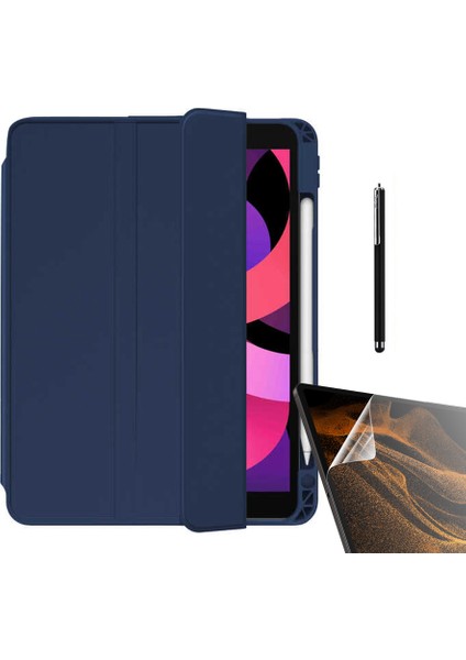 Case Street Apple iPad Air 10.9 2022 5.nesil Kılıf Kalem Bölmeli Arkası Şeffaf Standlı NT22 + Nano + Kalem Lacivert