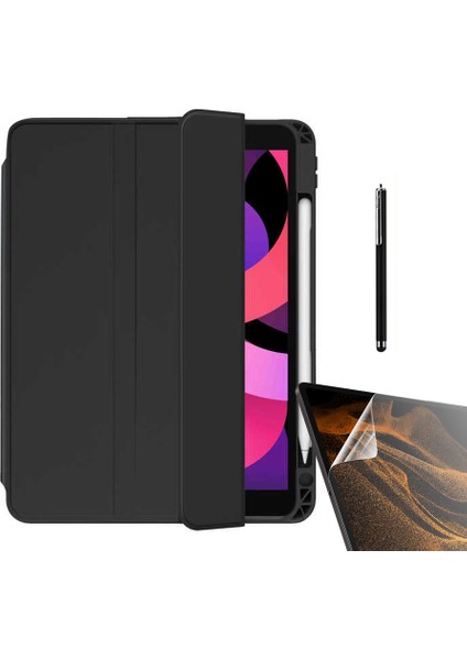 Apple iPad Pro 10.5 7.nesil Kılıf Kalem Bölmeli Arkası Şeffaf Standlı NT22 + Nano + Kalem Siyah