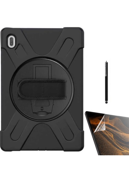 Case Street Samsung Galaxy Tab S7 Fe T730 Kılıf Defender Tablet Tank Koruma Standlı DF33 + Nano + Kalem Siyah