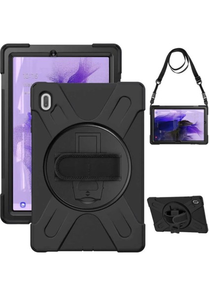 Case Street Samsung Galaxy Tab S7 Fe T730 Kılıf Defender Tablet Tank Koruma Standlı DF33 + Nano + Kalem Siyah