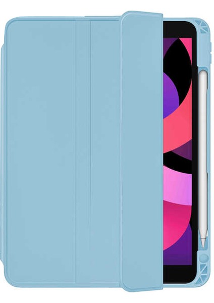Apple iPad Pro 12.9 2021 5.nesil Kılıf Kalem Bölmeli Arkası Şeffaf Standlı Nt2 Mavi