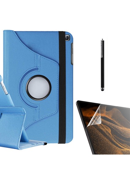 Case Street Samsung Galaxy Tab A 10.1 2019 T510 Kılıf Kapaklı Standlı 360 Dönebilen Koruma DN22 + Nano + Kalem Mavi