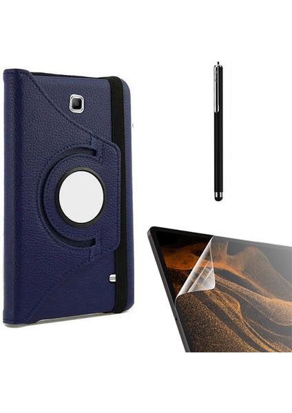 Case Street Samsung Galaxy Tab 4 7.0 T230 Kılıf Kapaklı Standlı 360 Dönebilen Koruma DN11 + Nano + Kalem Lacivert