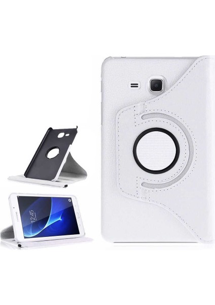 Samsung Galaxy Tab 4 T280 Kılıf Kapaklı Standlı 360 Dönebilen Koruma Dn2 Beyaz