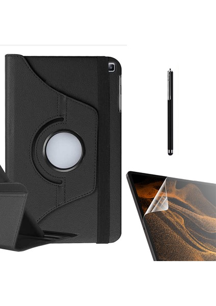 Samsung Galaxy Tab A 8.0 2019 T290 Kılıf Kapaklı Standlı 360 Dönebilen Koruma DN22 + Nano + Kalem Siyah