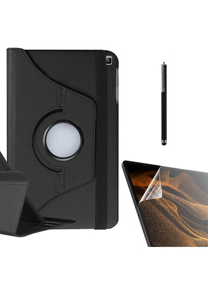 Samsung Galaxy Tab S6 Lite P610 Uyumlu Kılıf Kapaklı Standlı 360 Dönebilen Koruma DN22 + Nano + Kalem Siyah