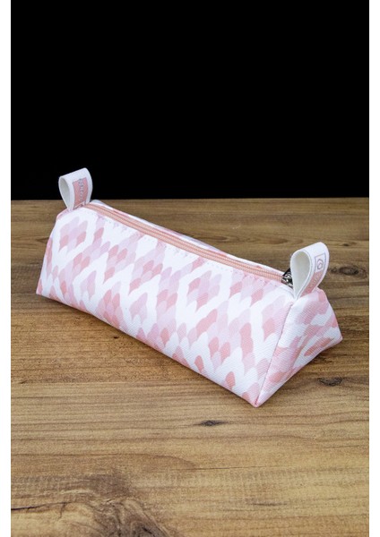 Kalem Kutusu Pastel Renk Pembe-Beyaz-Pembe Üçgen Tasarım Vegan Deri (Kalemlik ve Makyaj Çantası) fiyatları