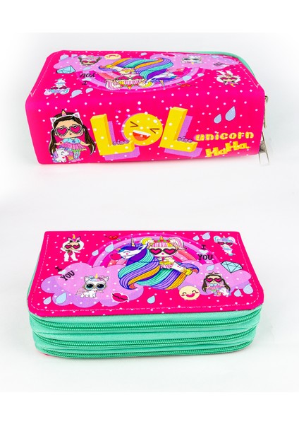 Kalem Kutusu Lolcorn Kawaii Desen Orginazer Üç Bölmeli Vegan Deri (Kalemlik) modelleri