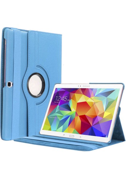 Samsung Galaxy Tab 4 10.1 T530 Uyumlu Kılıf Kapaklı Standlı 360 Dönebilen Koruma Dn2 Mavi