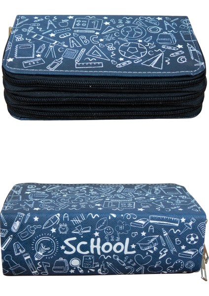 Kalem Kutusu School Cute Orginazer Üç Bölmeli Vegan Deri (Kalemlik) modelleri