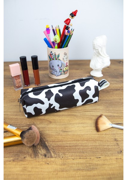 Kalem Kutusu Inek Kare Tasarım Vegan Deri (Kalemlik ve Makyaj Çantası) fiyatları