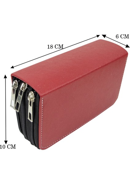 Kalem Kutusu Bordo Orginazer Üç Bölmeli Vegan Deri (Kalemlik) fırsatları