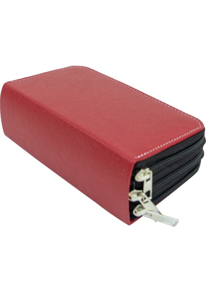 Kalem Kutusu Bordo Orginazer Üç Bölmeli Vegan Deri (Kalemlik) indirimleri