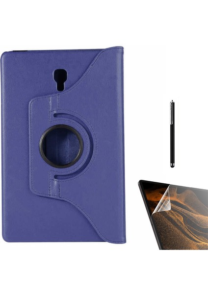 Samsung Galaxy Tab A T590 Uyumlu Kılıf Kapaklı Standlı 360 Dönebilen Koruma DN22 + Nano + Kalem Lacivert