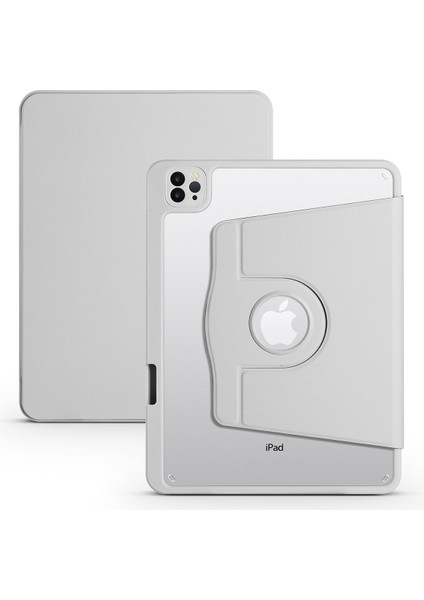 Apple iPad Pro 11 2021 3.nesil Kılıf Termik Arkası Şeffaf Smart Kapaklı Kalem Bölmeli T1 Gri