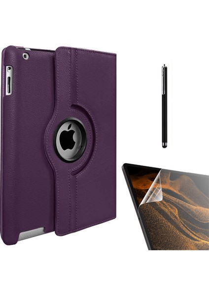Apple iPad Mini 4 Uyumlu Kılıf Kapaklı Standlı 360 Dönebilen Koruma DN11 + Nano + Kalem Mor