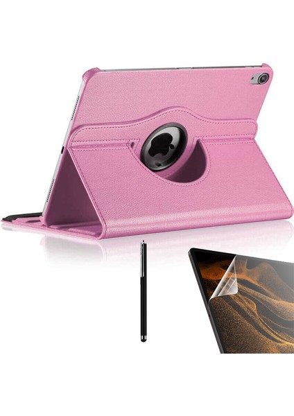 Apple iPad Pro 12.9 2018 3.nesil Kılıf Kapaklı Standlı 360 Dönebilen Koruma DN33 + Nano + Kalem Pembe