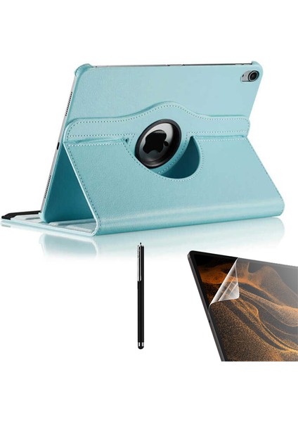 Apple iPad Pro 12.9 2018 3.nesil Kılıf Kapaklı Standlı 360 Dönebilen Koruma DN33 + Nano + Kalem Mavi