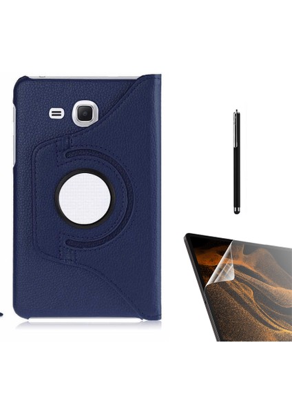 Samsung Galaxy Tab 4 T280 Uyumlu Kılıf Kapaklı Standlı 360 Dönebilen Koruma DN22 + Nano + Kalem Lacivert