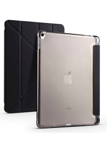 Apple iPad 10.2 8.nesil Uyumlu Kılıf Standlı Katlanabilir Pu Silikon Tf1 Siyah