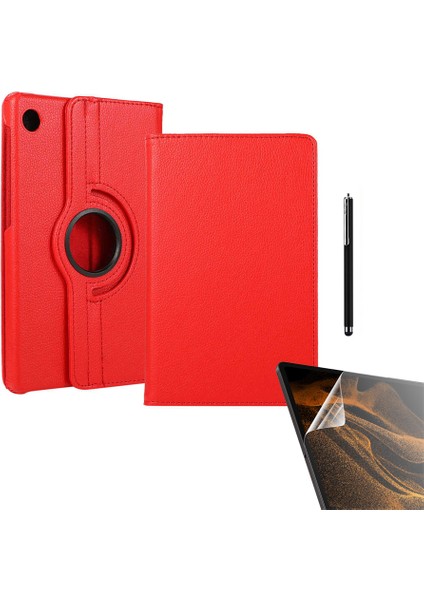 Huawei Matepad T10S Uyumlu Kılıf Kapaklı Standlı 360 Dönebilen Koruma DN22 + Nano + Kalem Kırmızı