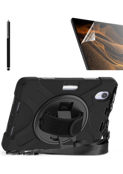 Apple iPad Mini 2021 6.nesil Uyumlu Kılıf Defender Tablet Tank Koruma Standlı DF22 + Nano + Kalem Siyah