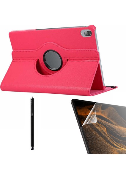 Lenovo M10 TB-X605F Uyumlu Kılıf Kapaklı Standlı 360 Dönebilen Koruma DN22 + Nano + Kalem Pembe Koyu