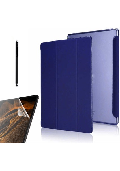 Samsung Galaxy Tab A8 10.5 Sm X200 2021 Uyumlu Kılıf Smart Cover Kapaklı Standlı Uyku Modlu SM22 + Nano + Kalem Lacivert
