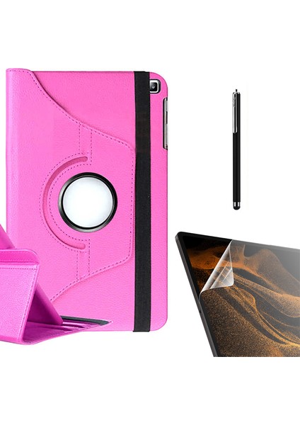 Samsung Galaxy Tab A 8.0 2019 T290 Uyumlu Kılıf Kapaklı Standlı 360 Dönebilen Koruma DN22 + Nano + Kalem Pembe