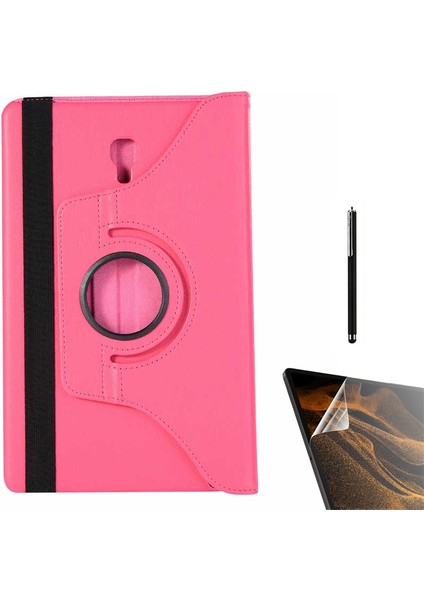 Samsung Galaxy Tab A T590 Kılıf Kapaklı Standlı 360 Dönebilen Koruma DN22 + Nano + Kalem Pembe Koyu