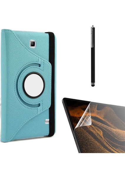 Samsung Galaxy Tab 4 7.0 T230 Uyumlu Kılıf Kapaklı Standlı 360 Dönebilen Koruma DN11 + Nano + Kalem Mavi