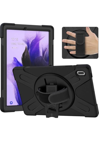 Case Street Samsung Galaxy Tab S7 Fe T737 Kılıf Defender Tablet Tank Koruma Standlı DF33 + Nano + Kalem Siyah