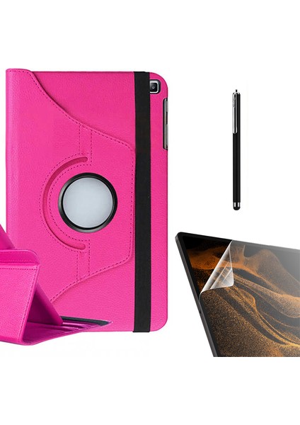Samsung Galaxy Tab A 8.0 2019 T290 Uyumlu Kılıf Kapaklı Standlı 360 Dönebilen Koruma DN22 + Nano + Kalem Pembe Koyu