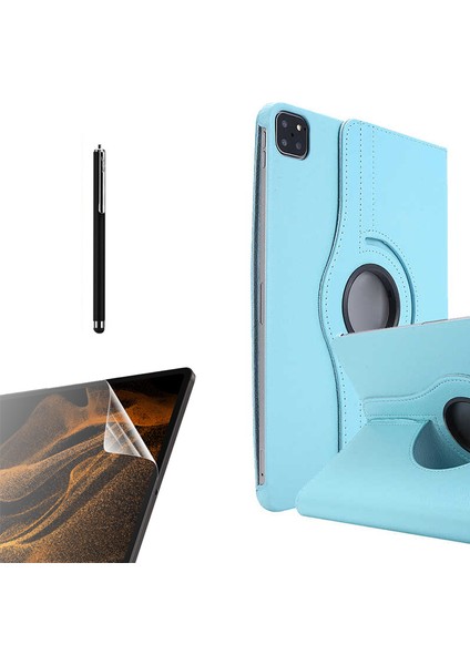 Apple iPad Pro 11 2020 11 Inç Uyumlu Kılıf Kapaklı Standlı 360 Dönebilen Koruma DN22 + Nano + Kalem Mavi