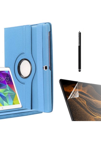 Samsung Galaxy Tab S3 9.7 T820 Uyumlu Kılıf Kapaklı Standlı 360 Dönebilen Koruma DN22 + Nano + Kalem Mavi