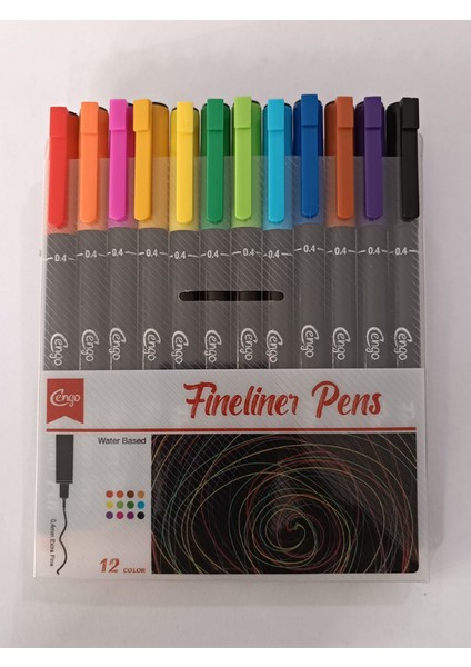 Fineliner 0.4 mm Ince Uçlu Yazı ve Çizim Kalemi 12 Renk
