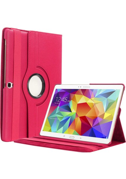 Samsung Galaxy Tab 4 10.1 T530 Uyumlu Kılıf Kapaklı Standlı 360 Dönebilen Koruma Dn2 Pembe Koyu