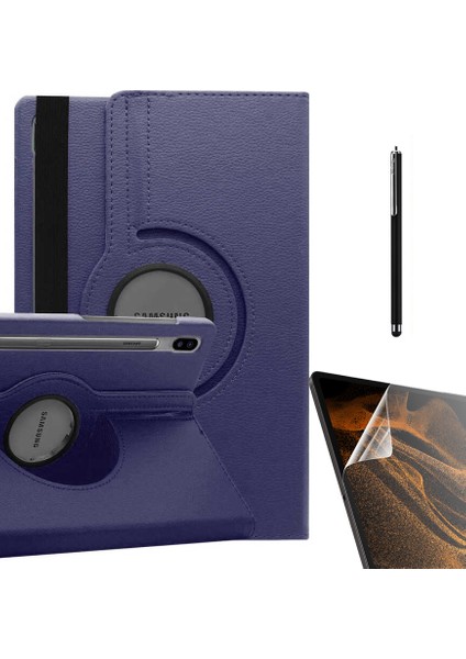Samsung Galaxy Tab S7 Fe T737 Uyumlu Kılıf Kapaklı Standlı 360 Dönebilen Koruma DN22 + Nano + Kalem Lacivert