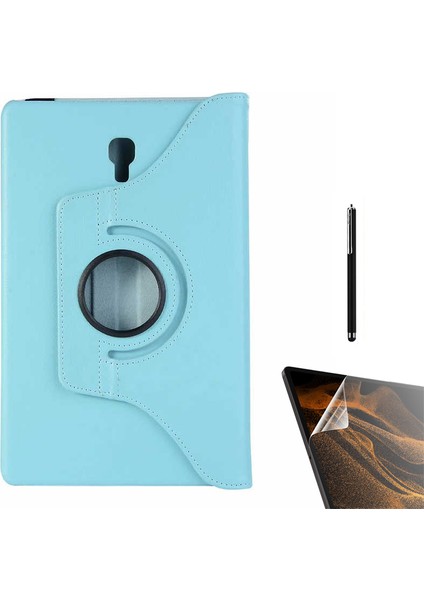 Samsung Galaxy Tab A T590 Uyumlu Kılıf Kapaklı Standlı 360 Dönebilen Koruma DN22 + Nano + Kalem Mavi