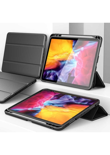 Apple iPad Pro 10.5 7.nesil Uyumlu Kılıf Deri Görünümlü Kapaklı Standlı Kalem Bölmeli W2 Lacivert