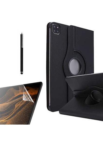 Apple iPad Pro 11 2020 11 Inç Uyumlu Kılıf Kapaklı Standlı 360 Dönebilen Koruma DN22 + Nano + Kalem Siyah