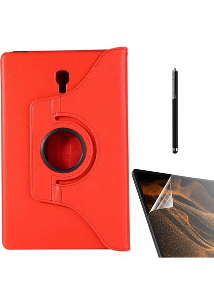 Samsung Galaxy Tab S4 T830 Uyumlu Kılıf Kapaklı Standlı 360 Dönebilen Koruma DN22 + Nano + Kalem Kırmızı