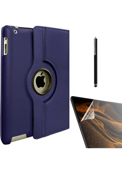 Apple iPad Mini 1 Kılıf Kapaklı Standlı 360 Dönebilen Koruma DN11 + Nano + Kalem Lacivert