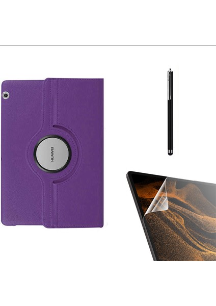Huawei T3 10 Inç Uyumlu Kılıf Kapaklı Standlı 360 Dönebilen Koruma DN22 + Nano + Kalem Mor