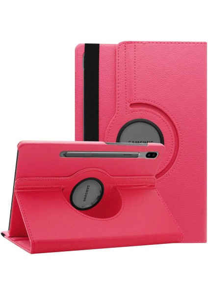 Case Street Samsung Galaxy Tab S7 Fe T730 Kılıf Kapaklı Standlı 360 Dönebilen Koruma Dn2 Pembe Koyu