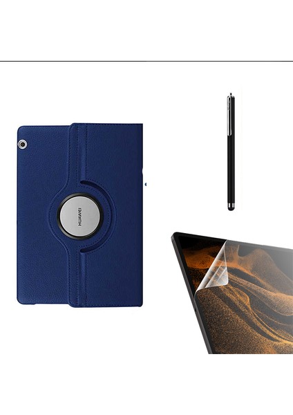 Huawei T3 10 Inç Uyumlu Kılıf Kapaklı Standlı 360 Dönebilen Koruma DN22 + Nano + Kalem Lacivert