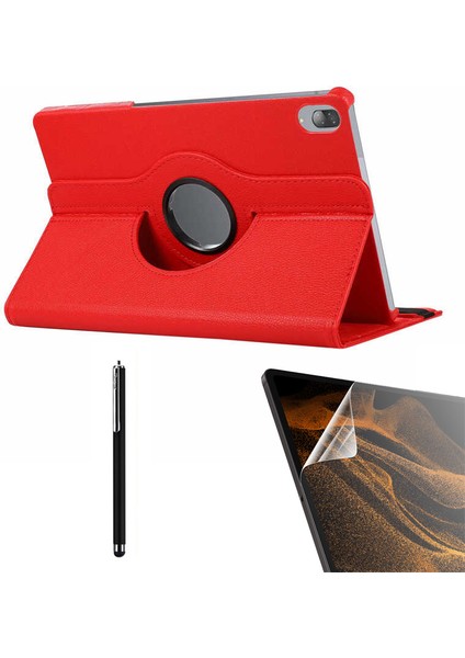 Lenovo M10 TB-X605F Uyumlu Kılıf Kapaklı Standlı 360 Dönebilen Koruma DN22 + Nano + Kalem Kırmızı
