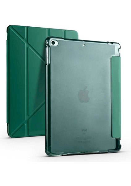 Apple iPad 10.2 2021 9.nesil Uyumlu Kılıf Standlı Katlanabilir Pu Silikon Tf1 Koyu Yeşil
