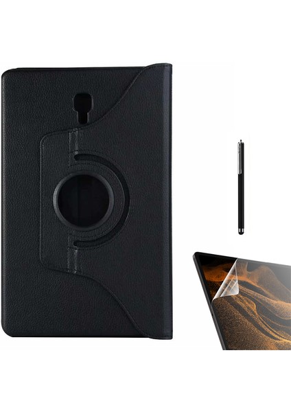 Samsung Galaxy Tab A T590 Uyumlu Kılıf Kapaklı Standlı 360 Dönebilen Koruma DN22 + Nano + Kalem Siyah